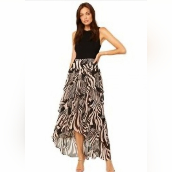 Misa Los Angeles Dresses & Skirts - Misa Los Angeles Danillea Zebra Print Maxi Ruffled High-Low Skirt- Black & Pink